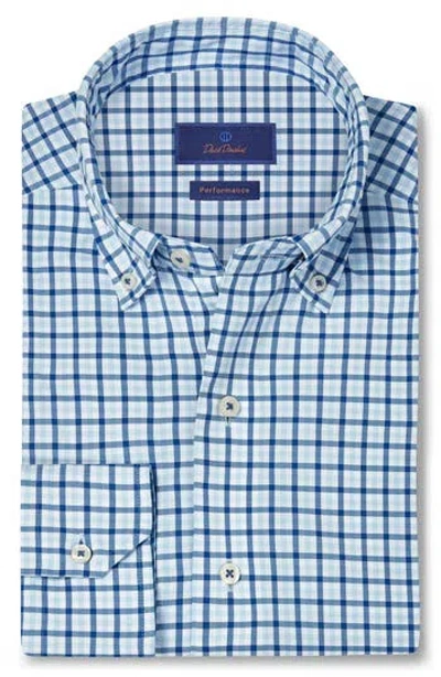 David Donahue Performance Plaid Sport Shirt In Blue