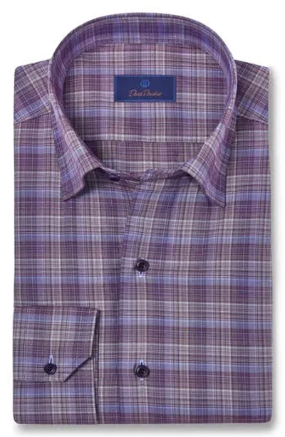 David Donahue Plaid Cotton Blend Sport Shirt In Merlot
