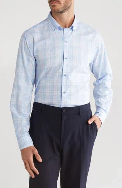 David Donahue Plaid Cotton Dobby Button-up Shirt In Blue/lilac