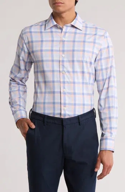 David Donahue Plaid Performance Sport Shirt In Blue