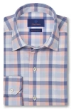 David Donahue Plaid Performance Stretch Button-up Shirt In Blue/melon