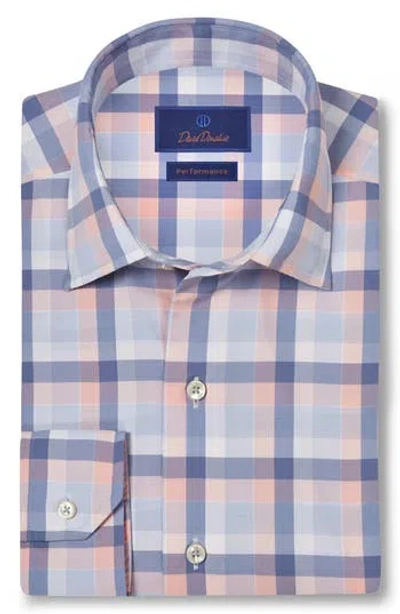 David Donahue Plaid Performance Stretch Button-up Shirt In Blue/melon