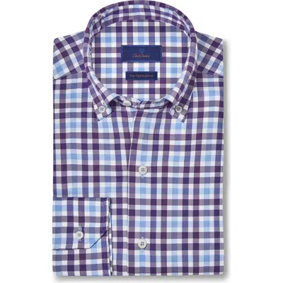 David Donahue Plaid Performance Stretch Button-up Shirt In Blue/purp