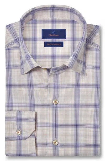 David Donahue Plaid Performance Stretch Button-up Shirt In Dune/royal