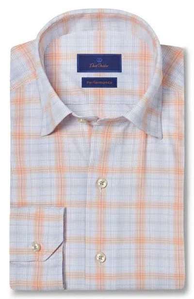 David Donahue Plaid Performance Stretch Button-up Shirt In Sky/melon