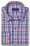 David Donahue Plaid Pima Cotton Dobby Dress Shirt In Denim/pink