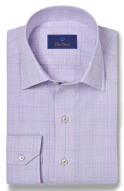 David Donahue Plaid Pima Cotton Dobby Dress Shirt In Lilac