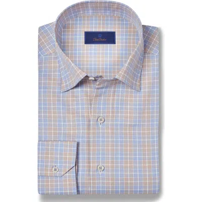 David Donahue Plaid Pima Cotton Dobby Dress Shirt In Sky/dune