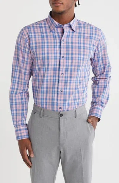 David Donahue Plaid Pima Cotton Dobby Sport Shirt In Pink
