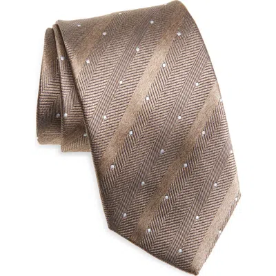 David Donahue Polka Dot Silk Tie In Brown
