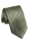 David Donahue Polka Dot Silk Tie In Green
