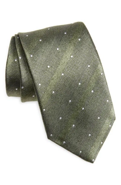 David Donahue Polka Dot Silk Tie In Green