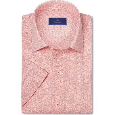 David Donahue Print Casual Short Sleeve Button-up Shirt In Red/white