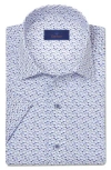 David Donahue Starfish Print Short Sleeve Linen & Cotton Button-up Shirt In White/blue