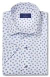 David Donahue Print Short Sleeve Sport Shirt In White/blue