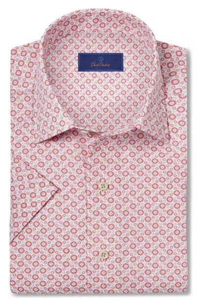 David Donahue Short Sleeve Linen & Cotton Sport Shirt In Nantucket Red