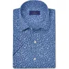 David Donahue Short Sleeve Linen & Cotton Sport Shirt In Navy/sky