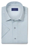 David Donahue Print Casual Short Sleeve Linen & Cotton Button-up Shirt In Sky/grass