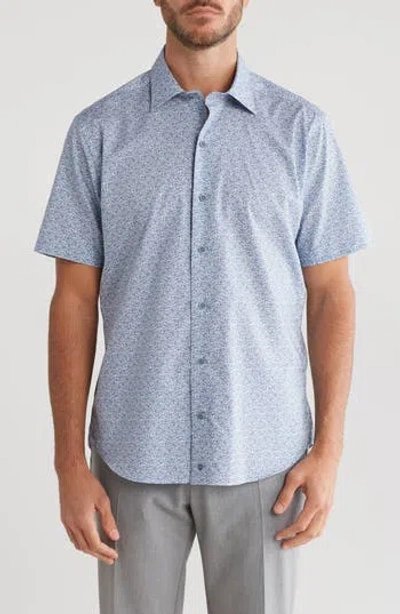 David Donahue Print Cotton Short Sleeve Button-up Shirt In Blue/berry