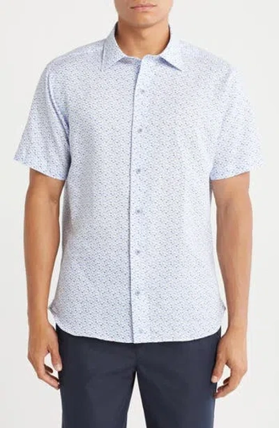 David Donahue Print Short Sleeve Sport Shirt In Blue
