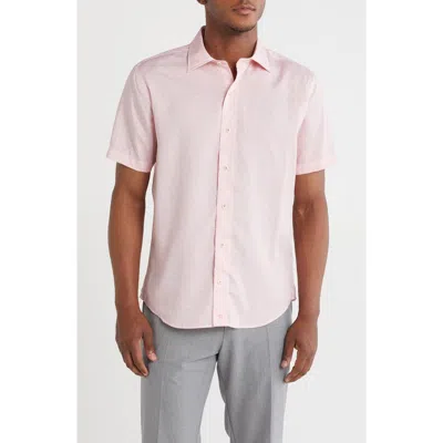 David Donahue Print Short Sleeve Sport Shirt In Pink