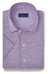 David Donahue Short Sleeve Linen & Cotton Sport Shirt In Violet