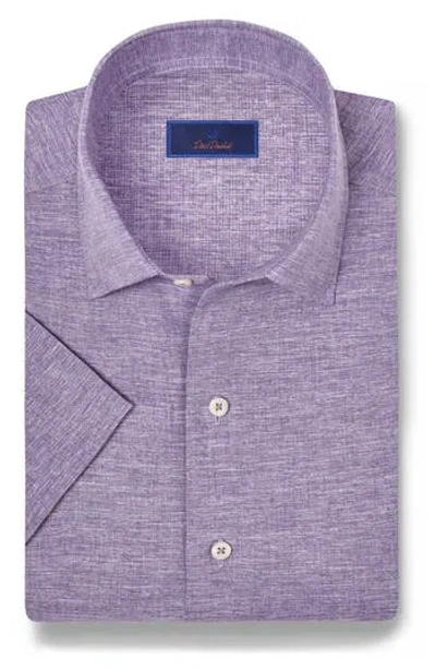 David Donahue Short Sleeve Linen & Cotton Sport Shirt In Violet