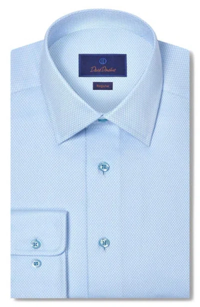 David Donahue Regular Fit Blue Micro Diamond Cotton Dobby Dress Shirt In Multi