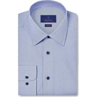 David Donahue Regular Fit Blue Micropattern Cotton Dobby Dress Shirt