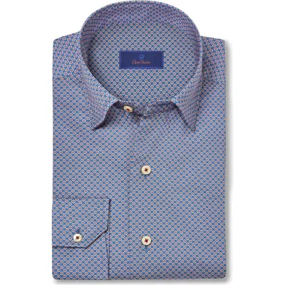 David Donahue Regular Fit Geometric Print Cotton Dobby Dress Shirt In Blue