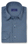 David Donahue Regular Fit Geometric Print Cotton Dobby Dress Shirt In Blue