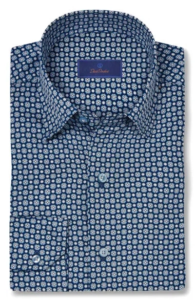 David Donahue Regular Fit Geometric Print Cotton Dobby Dress Shirt In Blue
