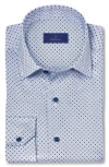 David Donahue Regular Fit Geometric Print Cotton Dobby Dress Shirt In Blue