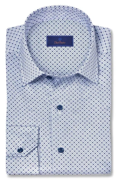 David Donahue Regular Fit Geometric Print Cotton Dobby Dress Shirt In Blue