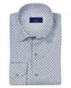 David Donahue Neat Geometric Print Cotton Oxford Cloth Button-up Shirt In White/blue
