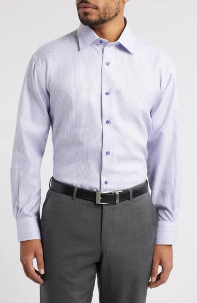 David Donahue Regular Fit Grid Cotton Dress Shirt In Purple
