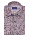 David Donahue Regular Fit Micro Floral Print Linen Sport Shirt In Berry/multi