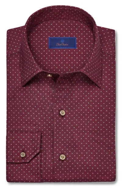 David Donahue Regular Fit Micro Print Cotton Dobby Dress Shirt In Burgundy
