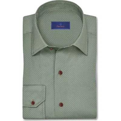 David Donahue Regular Fit Microgeometric Print Cotton Dobby Dress Shirt In Green