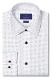 David Donahue Regular Fit Neat Print Cotton Herringbone Dress Shirt In White