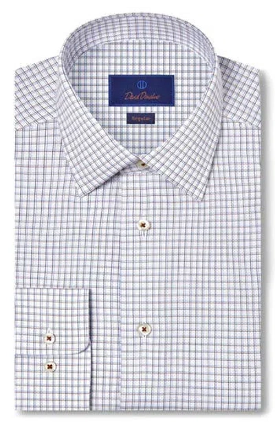 David Donahue Regular Fit Shadow Check Cotton Dobby Dress Shirt In Blue