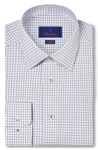 David Donahue Regular Fit Shadow Check Cotton Dobby Dress Shirt In White