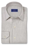 David Donahue Regular Fit Stripe Cotton & Cashmere Twill Dress Shirt In Gray