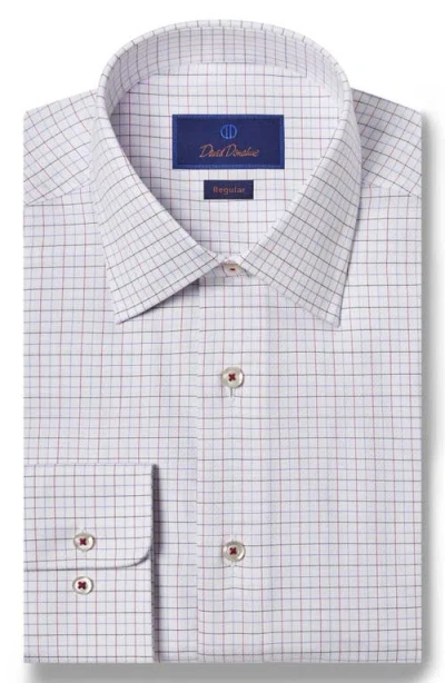 David Donahue Trim Fit Check Royal Oxford Dress Shirt In White/berry