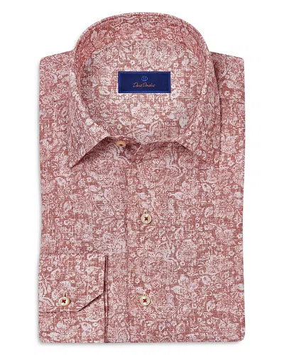 David Donahue Regular Fit Texture Floral Print Linen Sport Shirt In Nantucket