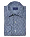 David Donahue Spread Collar Floral Pima Cotton Sport Shirt In Denim