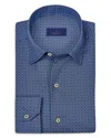 David Donahue Neat Floral Pima Cotton Twill Button-up Shirt In Denim