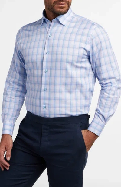 David Donahue Shadow Check Cotton Twill Button-up Shirt In Blue