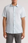 David Donahue Short Sleeve Linen & Cotton Sport Shirt In Green