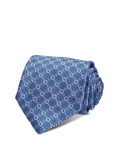 David Donahue Silk Classic Geometric Floral Tie In Blue